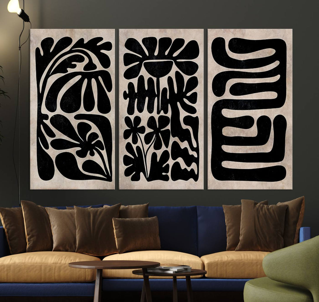 Canvas Print Wall Art Abstract Illustrs Art Boho features bold black patterns on a light background.