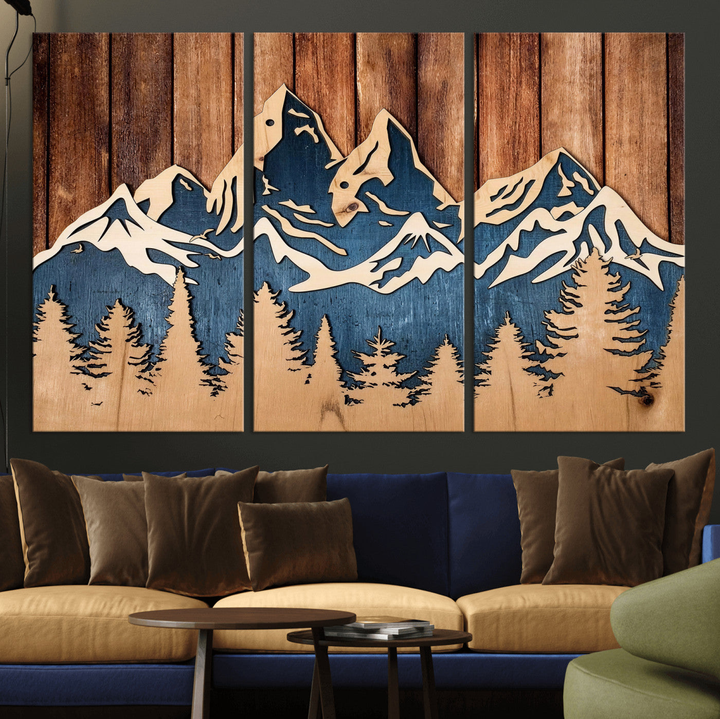 41330-MGV-CV-36X24 - Rustic Wood Style Mountain Wall Art, Nature Forest Canvas Print, Wooden Textured Mountain Artwork Print