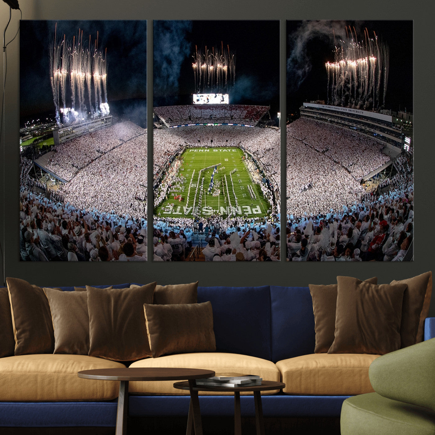 11391-MGV-CV-36X24 - Penn State Football Wall Art Canvas Print – Framed Stadium Game Day Sports Team Spirit Artwork for Home, Office