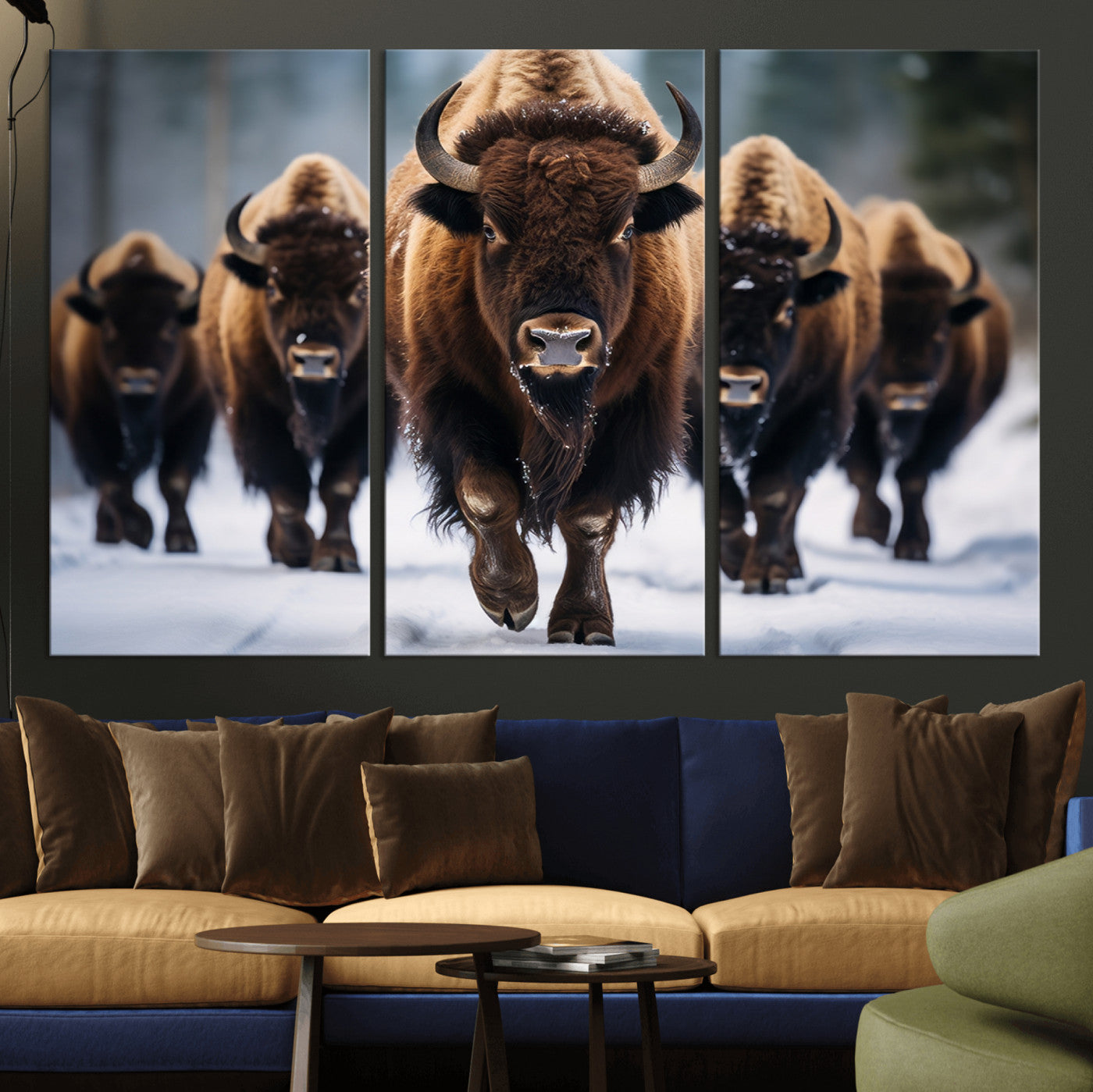 MGV-CV-48X32-3P - Buffalo Wall Art Canvas Print, American Bison Herd Wall Art Canvas Print - Bison Canvas Print