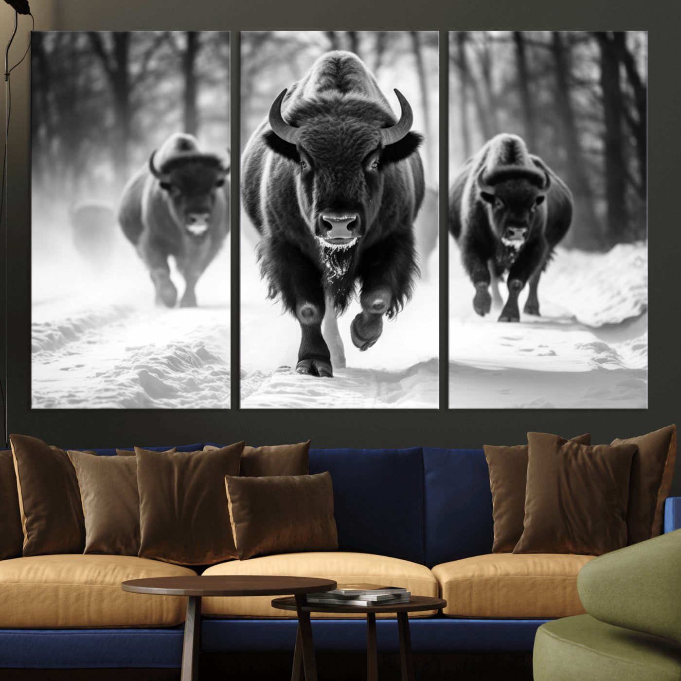 MGV-CV-48X32-3P - Buffalo Wall Art Canvas Print, Bison Family Wall Art Canvas Print