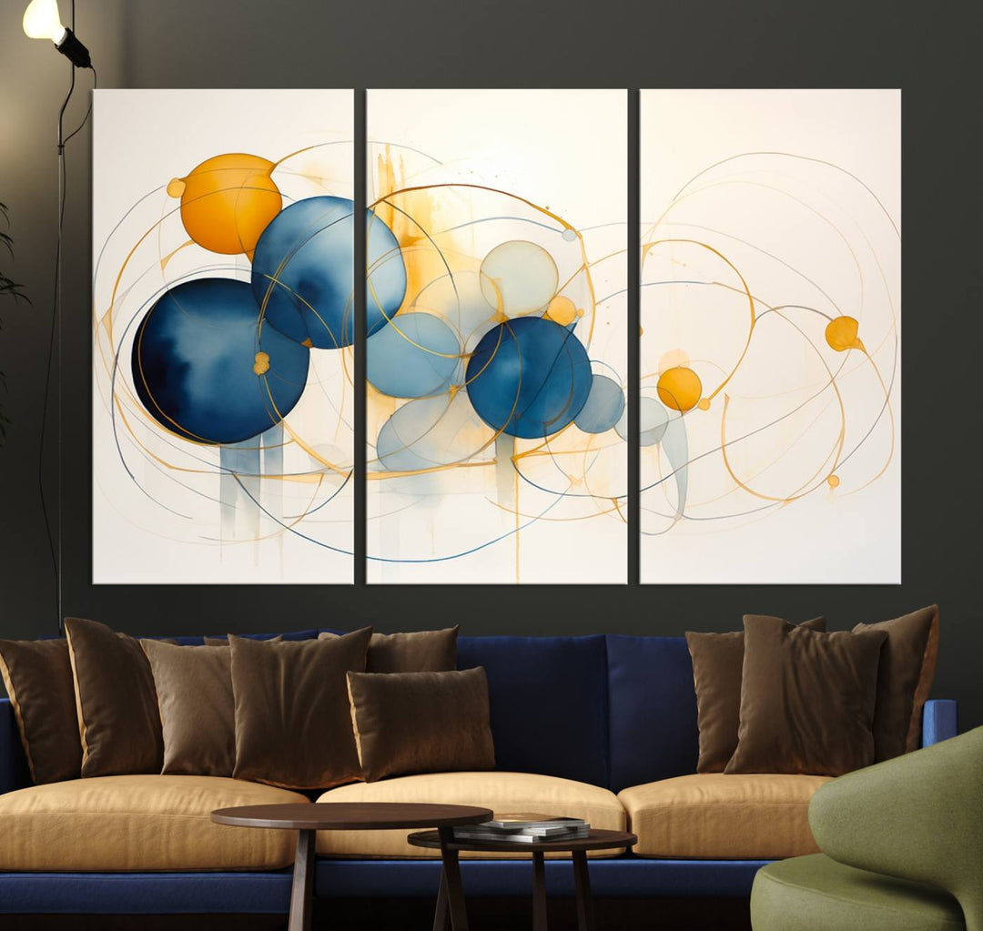 Modern decor: Geometric Blue Orange Abstract Wall Art Canvas Print.