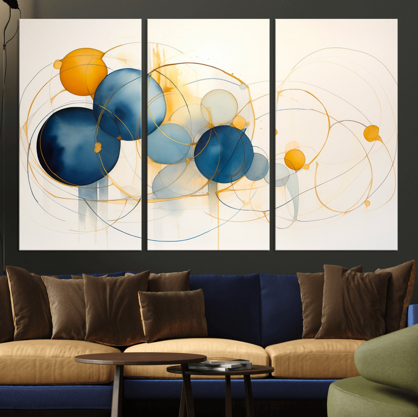 -Geometric Blue Orange Abstract Wall Art Canvas, Geometric Blue Orange Canvas Print