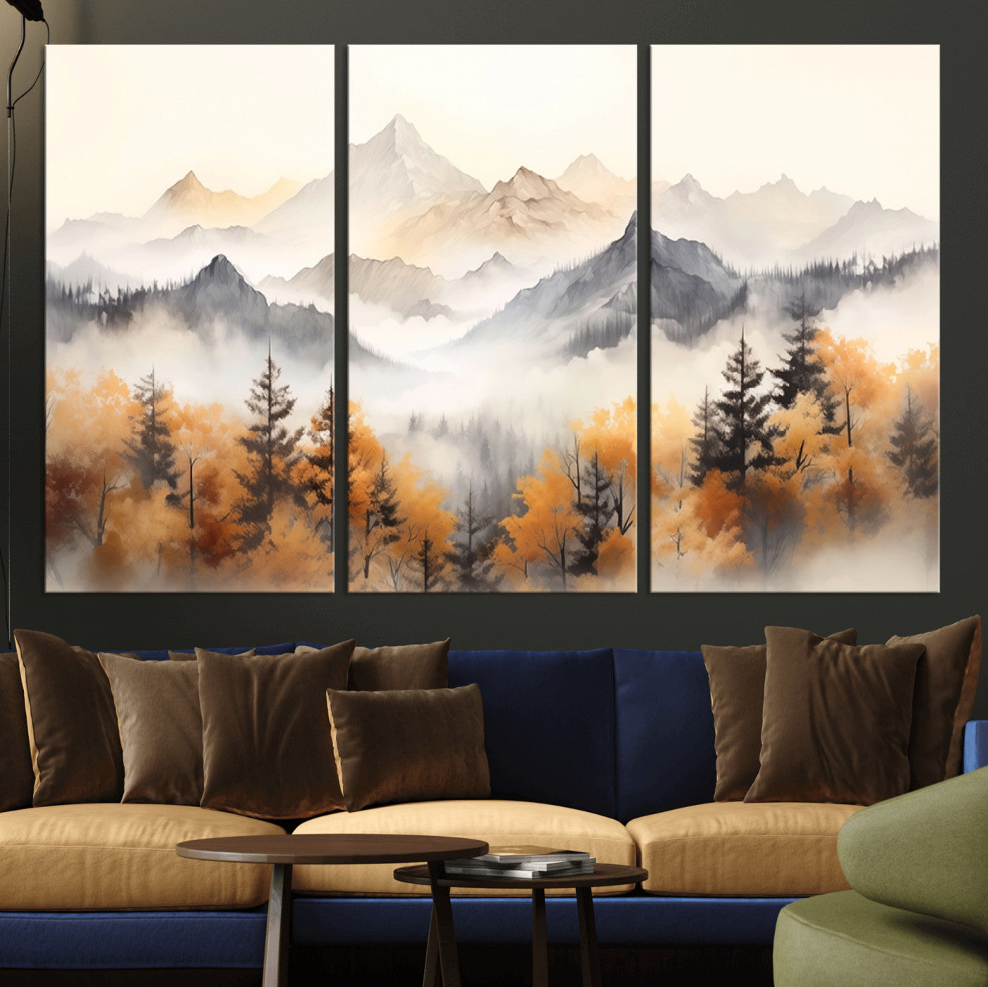 MGV-CV-48X32-3P - Abstract Mountain Wall Art | Misty Mountain Forest and Mountains Canvas Print for Living Room,