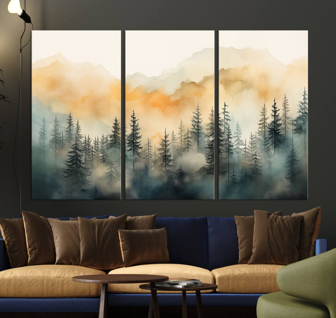 Abstract Forest Print - Mountain Wall Art showcasing a captivating design.