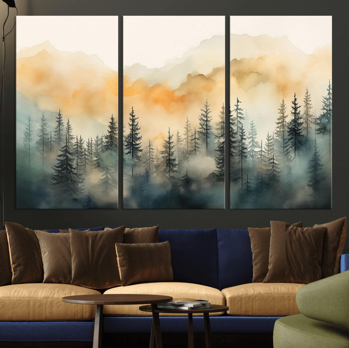 -Abstract Forest Print - Mountain Wall Art | Autumn Landscape Canvas Print for Living Room, Bedroom,