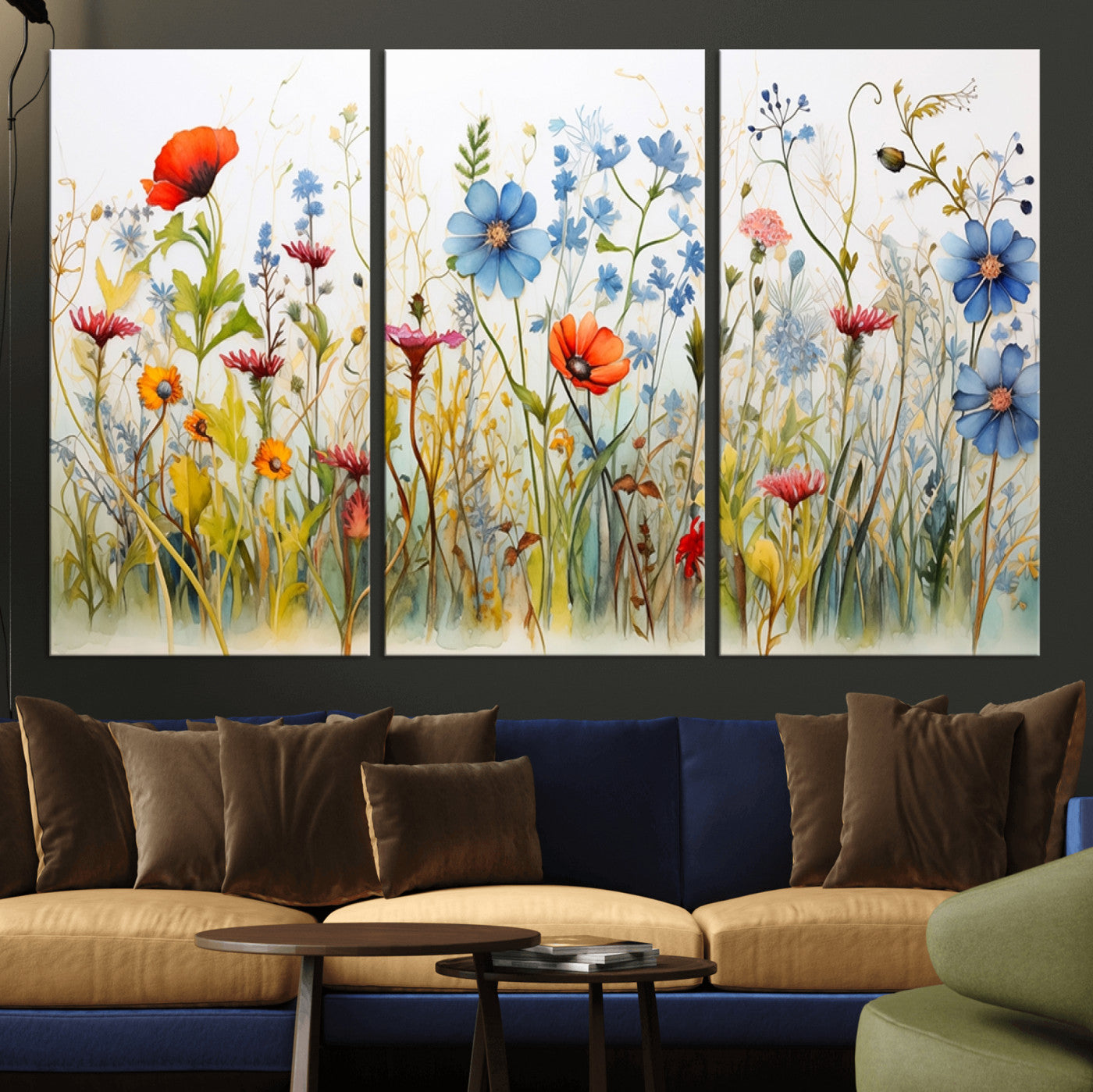 MGV-CV-48X32-3P - Colorful Wildflower Canvas Wall Art - Vibrant Floral Botanical Print, Bright Nature Decor for Living