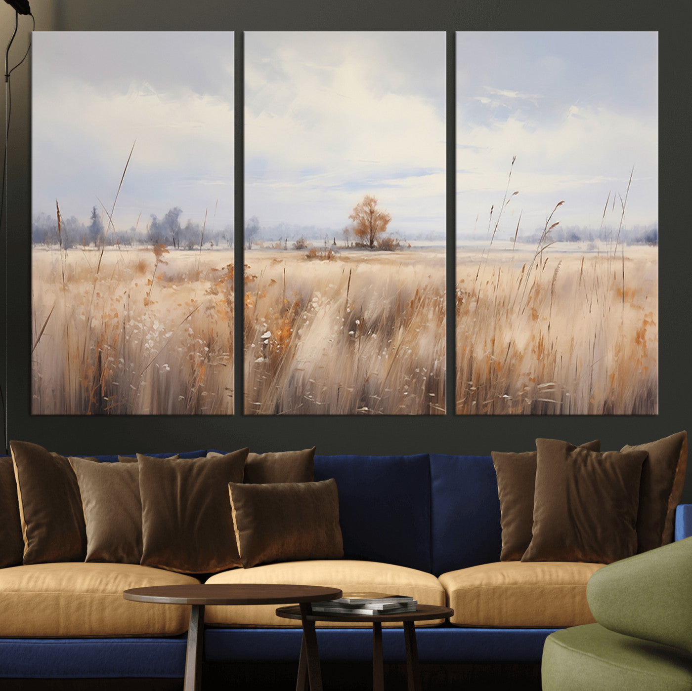 -Golden Fields Wall Art Print Canvas – Serene Landscape of Nature’s Tranquility in Minimalist for