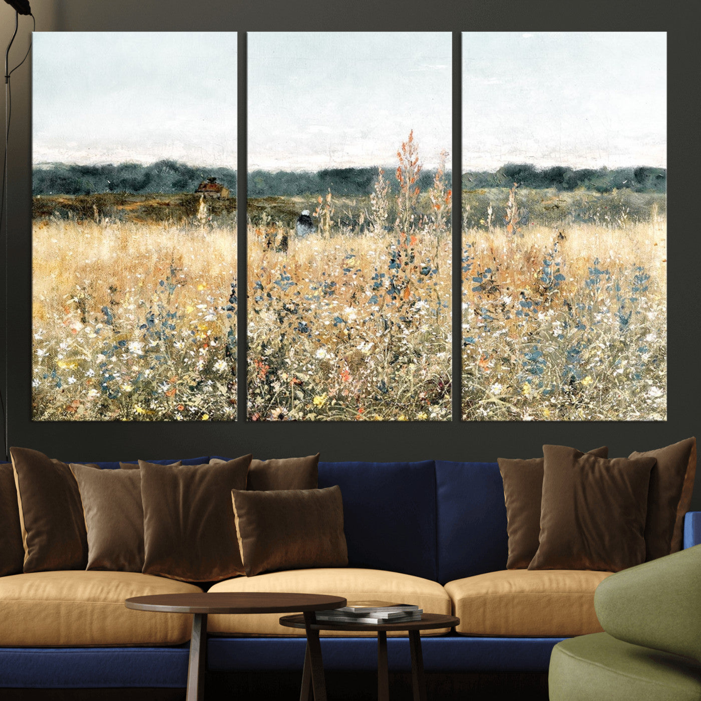 MGV-CV-48X32-3P - Wildflower Field Wall Art Canvas | Nature-Inspired Landscape Canvas Print for Living Room or Office | Rustic Floral Decor
