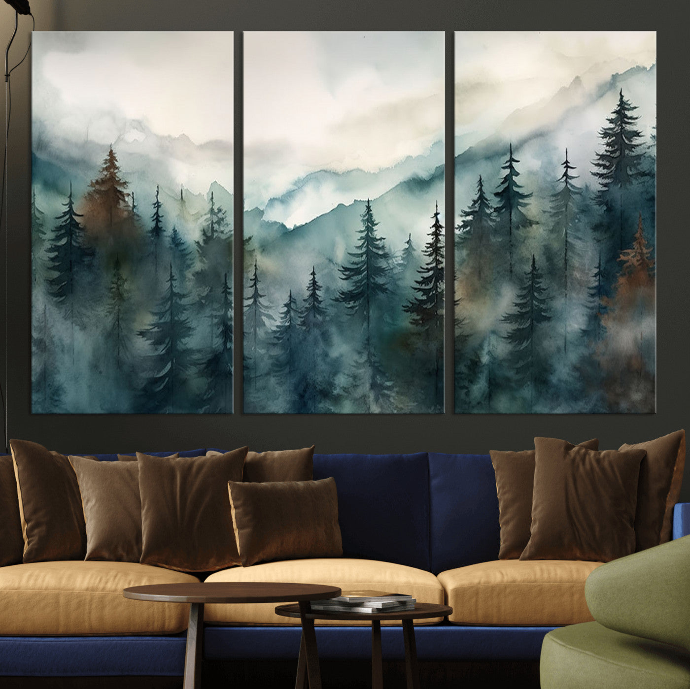 MGV-CV-48X32-3P - Serenity Forest Wall Art Canvas | Foggy Mountain Landscape Canvas Print for Living Room or Office | Nature-Inspired Woodland Decor