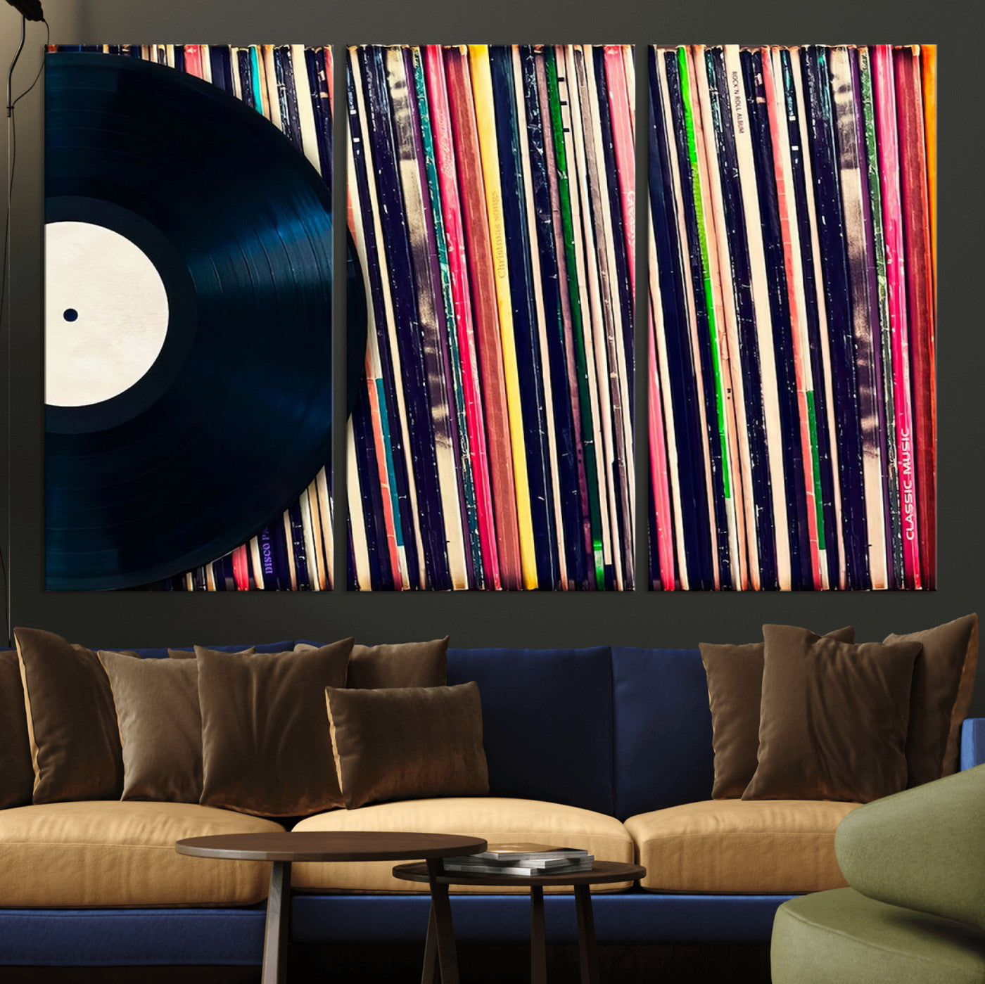 MGV-CV-48X32-3P - Vinyl Record and Album Collection Canvas Wall Art - Retro Music Decor for Living Room, Vintage Vinyl Lover’s Set