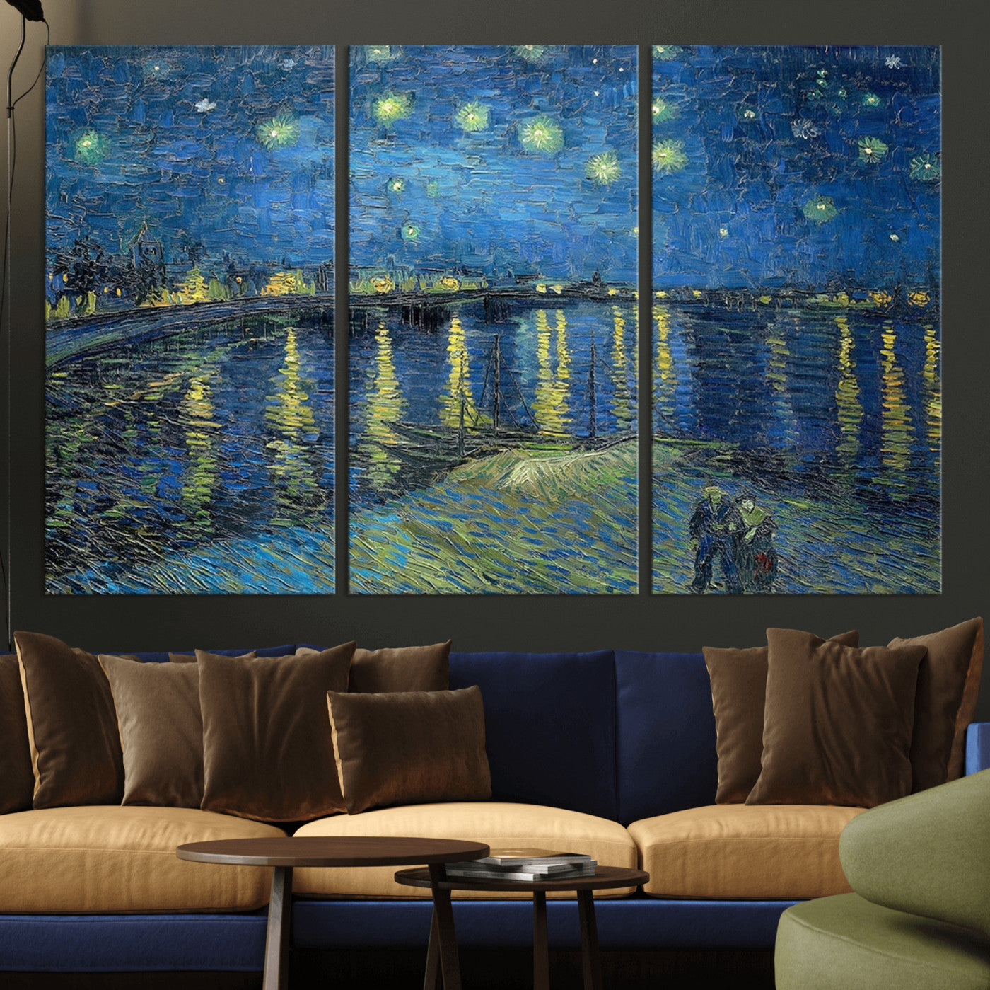 94605-MGV-CV-36X24-Vincent van Gogh Starry Night over the Rhone Abstract Wall Art Canvas, Starry Night Canvas Print