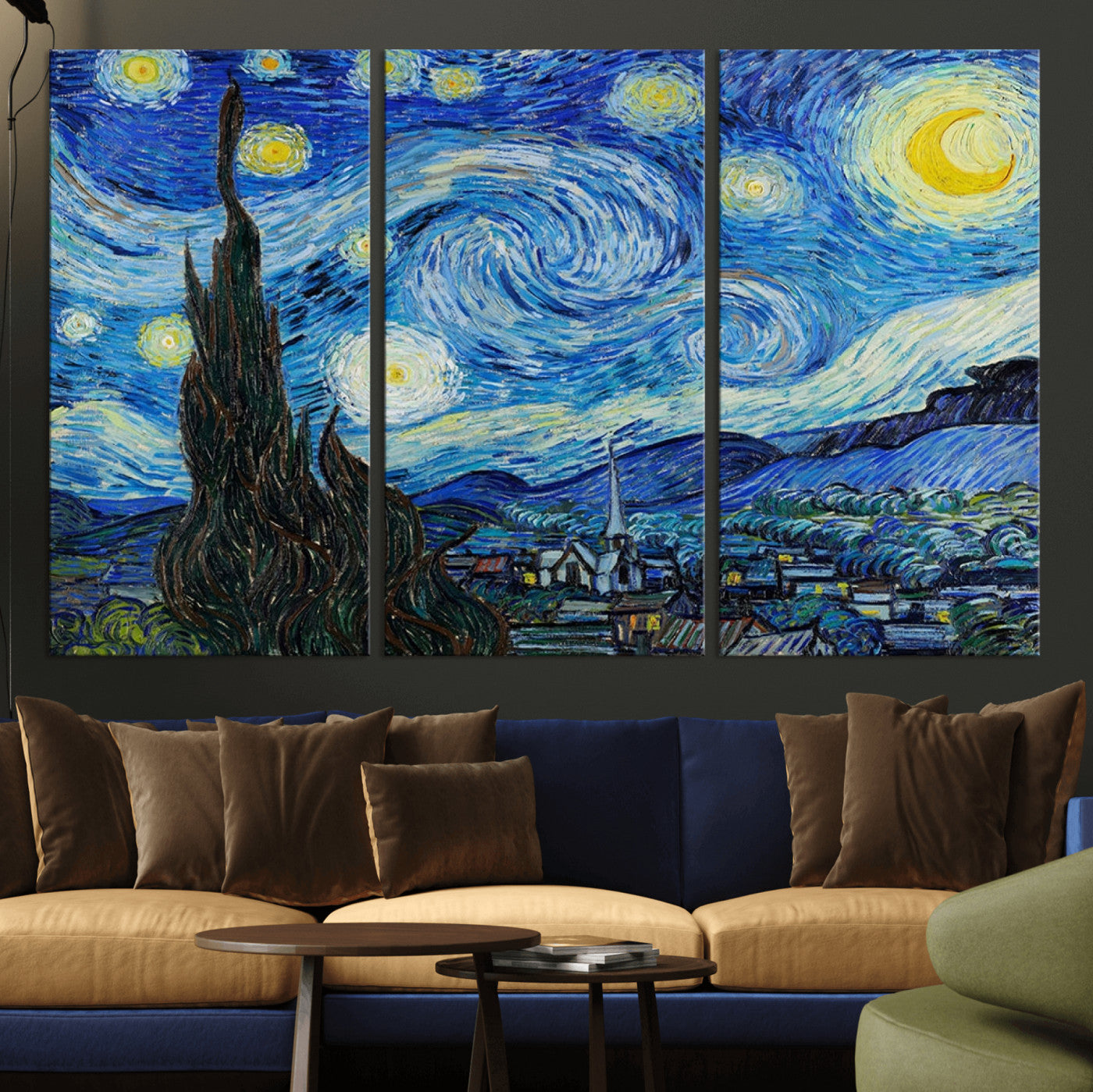MGV-CV-48X32-3P - Vincent Van Gogh The Starry Night Abstract Wall Art Canvas Print