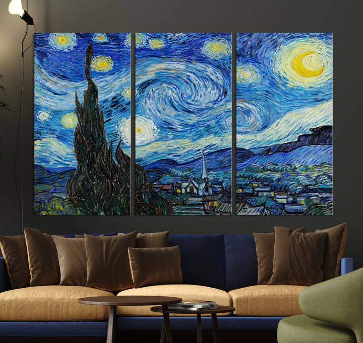 A canvas print of The Starry Night, offering museum-quality art, ready to hang.