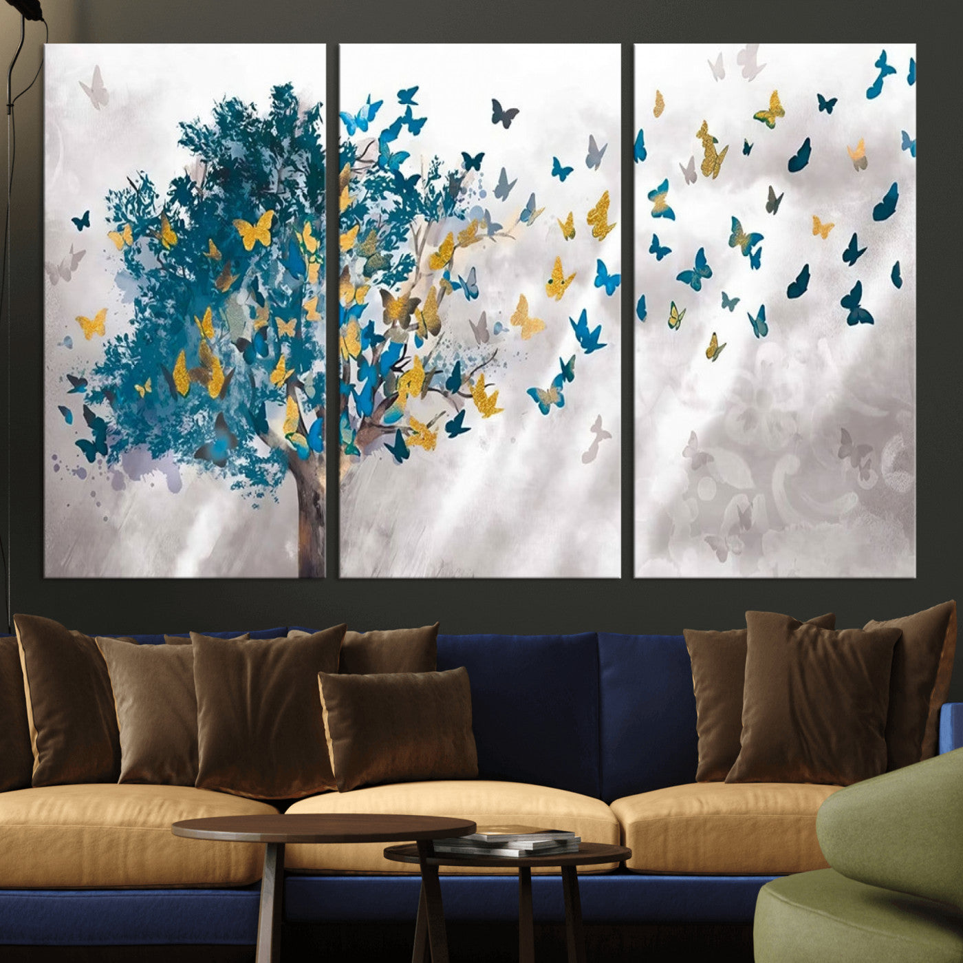 MGV-CV-48X32-3P - Tree Butterfly Abstract Tree and Butterfly Wall Art Canvas Print