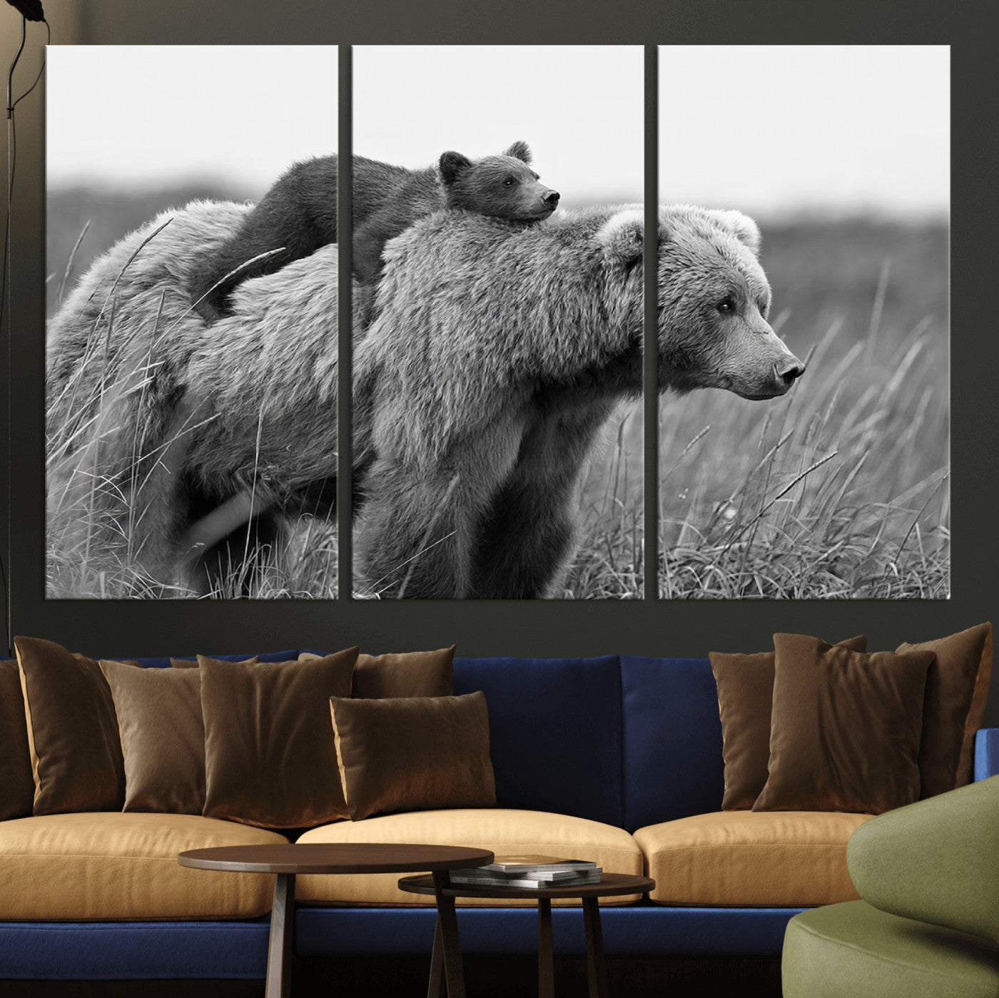 MGV-CV-48X32-3P - Bear and Cub Wall Art Canvas | 399 Bear Cub Wildlife-Inspired Animal Art for Living Room or Office | Grizzly Bear Print of Photography