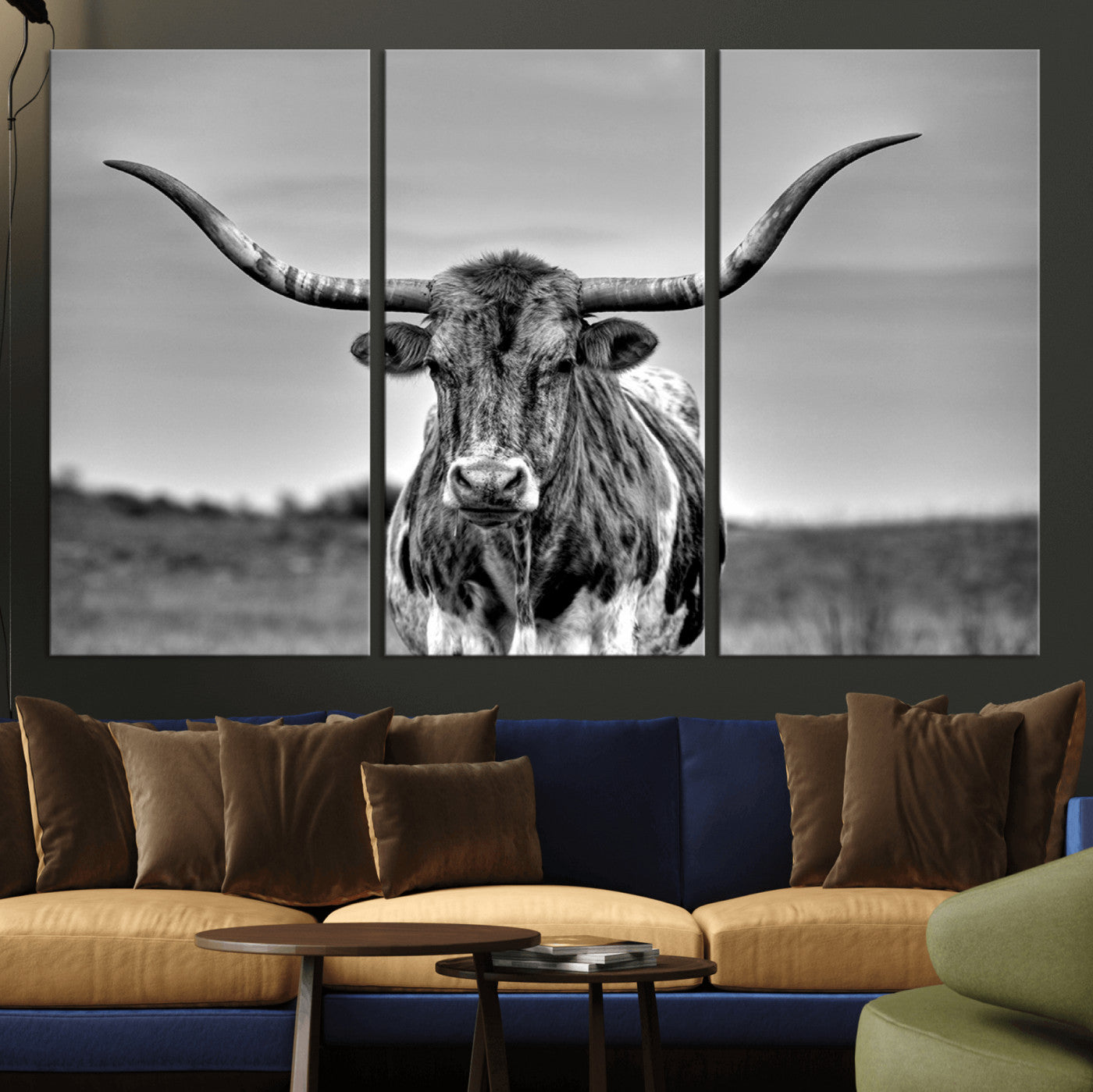 MGV-CV-48X32-3P - Texas Longhorn Cpw Wall Art, Texas Longhorn Canvas, Cattle Canvas Print