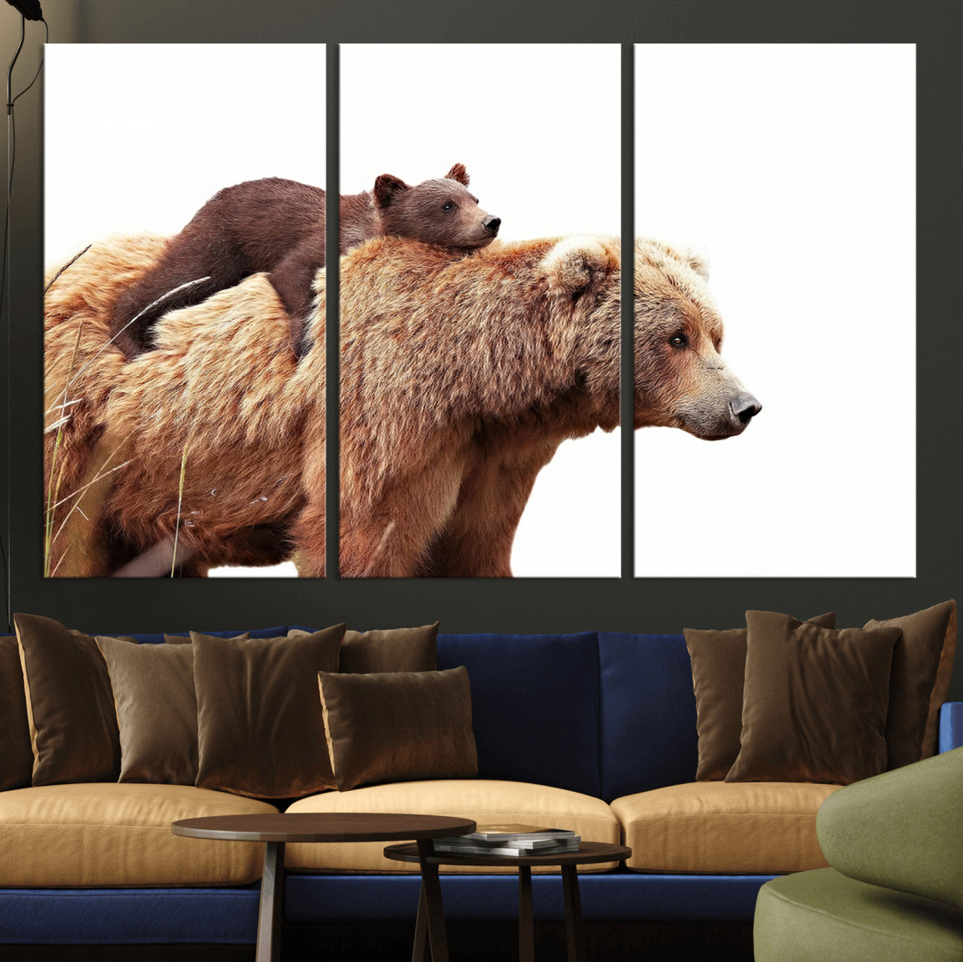MGV-CV-48X32-3P - Mother and Baby Bear Canvas Wall Art - Adorable Wildlife Animal Print, Cozy Rustic Decor for Living Room,