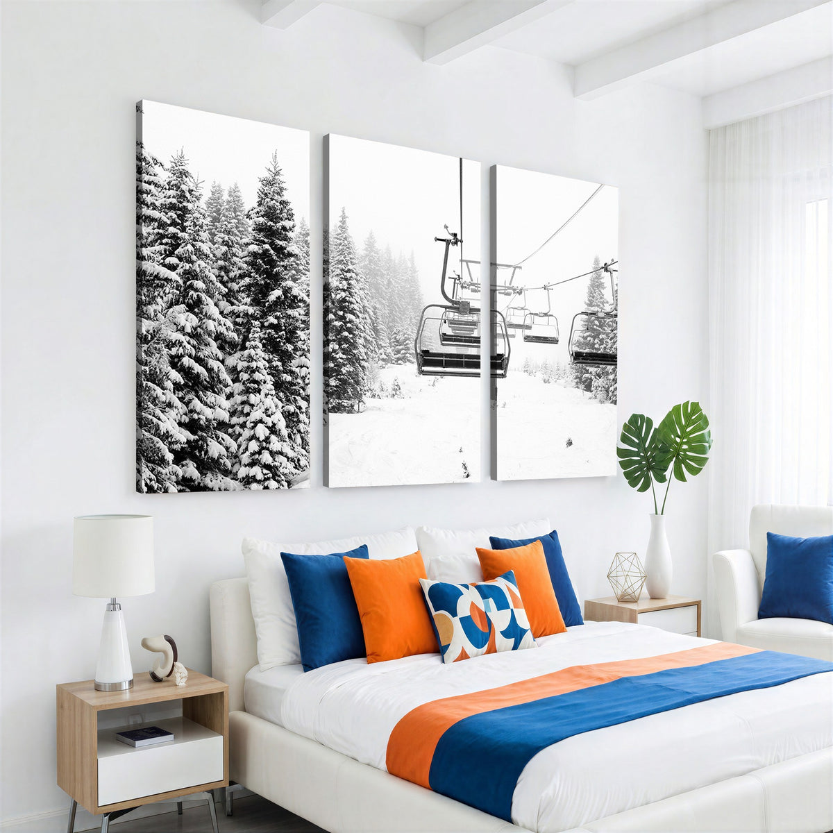 Ski Wall Art | Ski Lift Canvas Print with Snow Covered Spruce Trees, Winter Ski Resort Wall Art