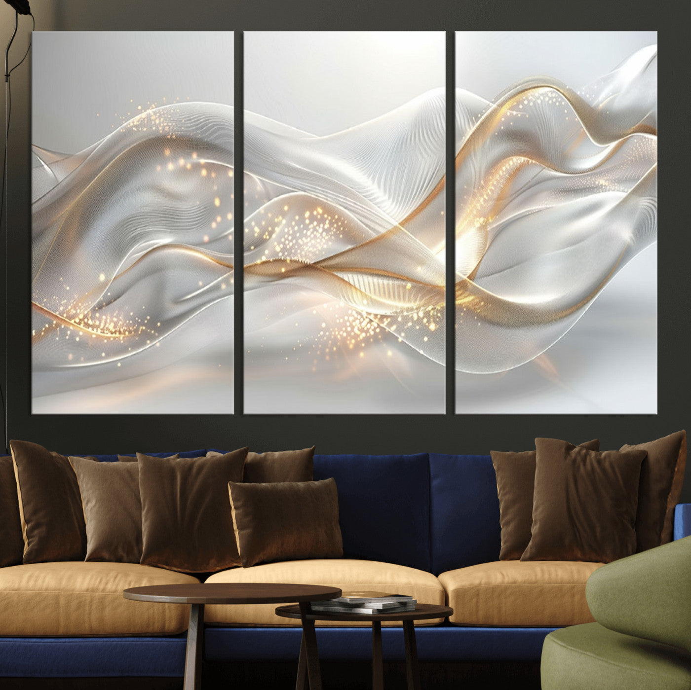 -Abstract art Grey and Gold Lines Wall Art