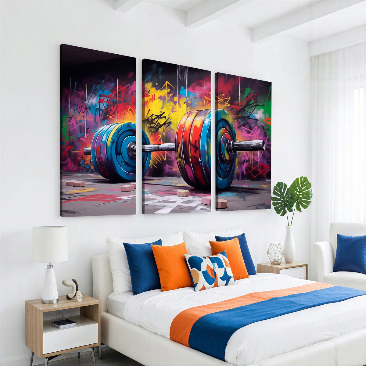 13549-MGV-CV-36X24 - Abstract Graffiti Barbell Canvas Wall Art | Urban Fitness Meets Bold Street Art