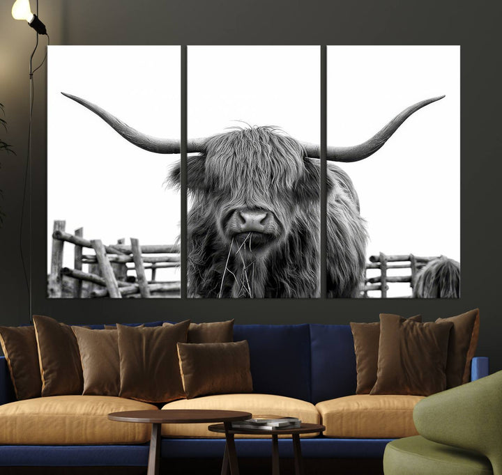 The Bighorn Cow Wall Art adds rustic charm to the space.