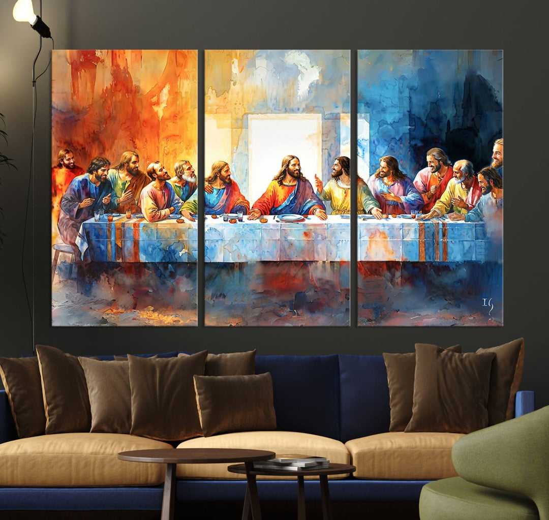 The Abstract Watercolor The Last Supper Wall Art with a gallery finish hangs prominently.