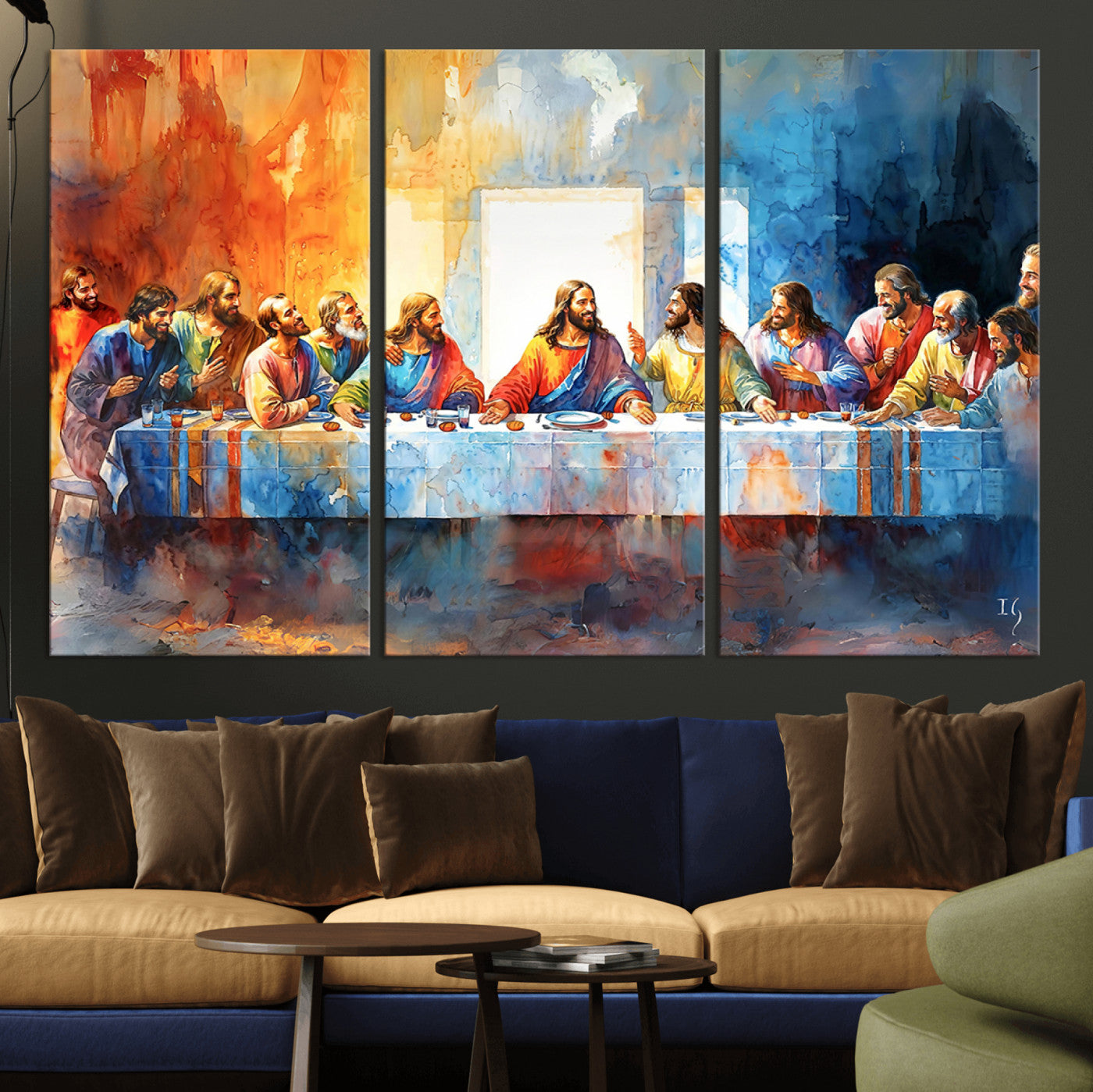MGV-CV-48X32-3P - Abstract Watercolor The Last Supper Wall Art