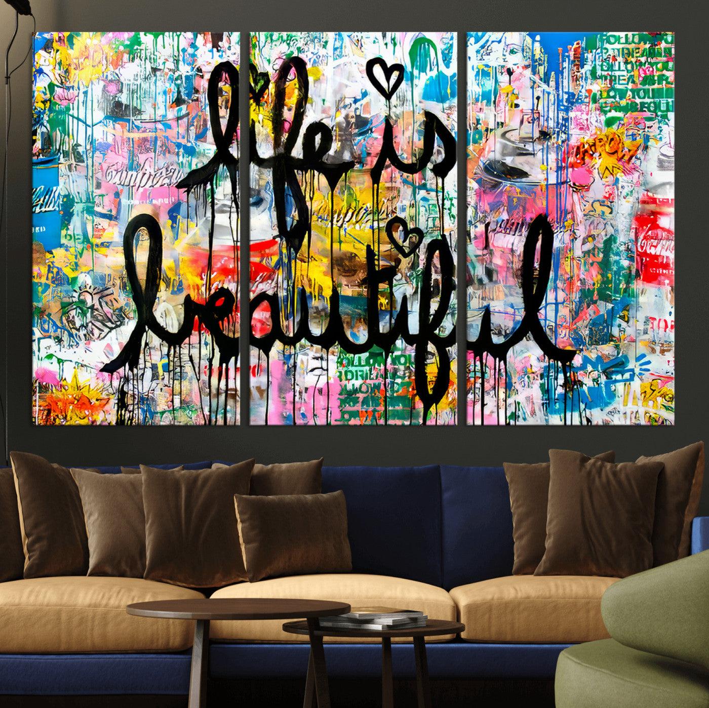 MGV-CV-48X32-3P - Life Beautiful Art Print - Banksy Graffiti Wall Art Canvas Print | Graffiti Wall Art Canvas Print