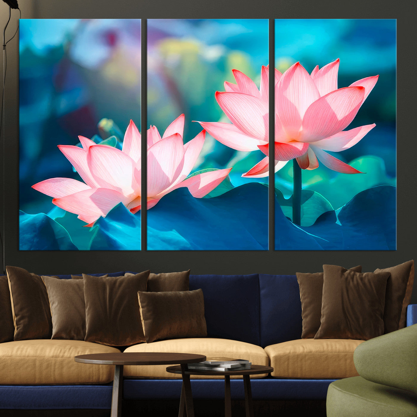 MGV-CV-48X32-3P - Pink Lotus Flower Canvas Wall Art | Vibrant Floral Wall Decor for Living Room, Office, or Bedroom | Large Botanical Art