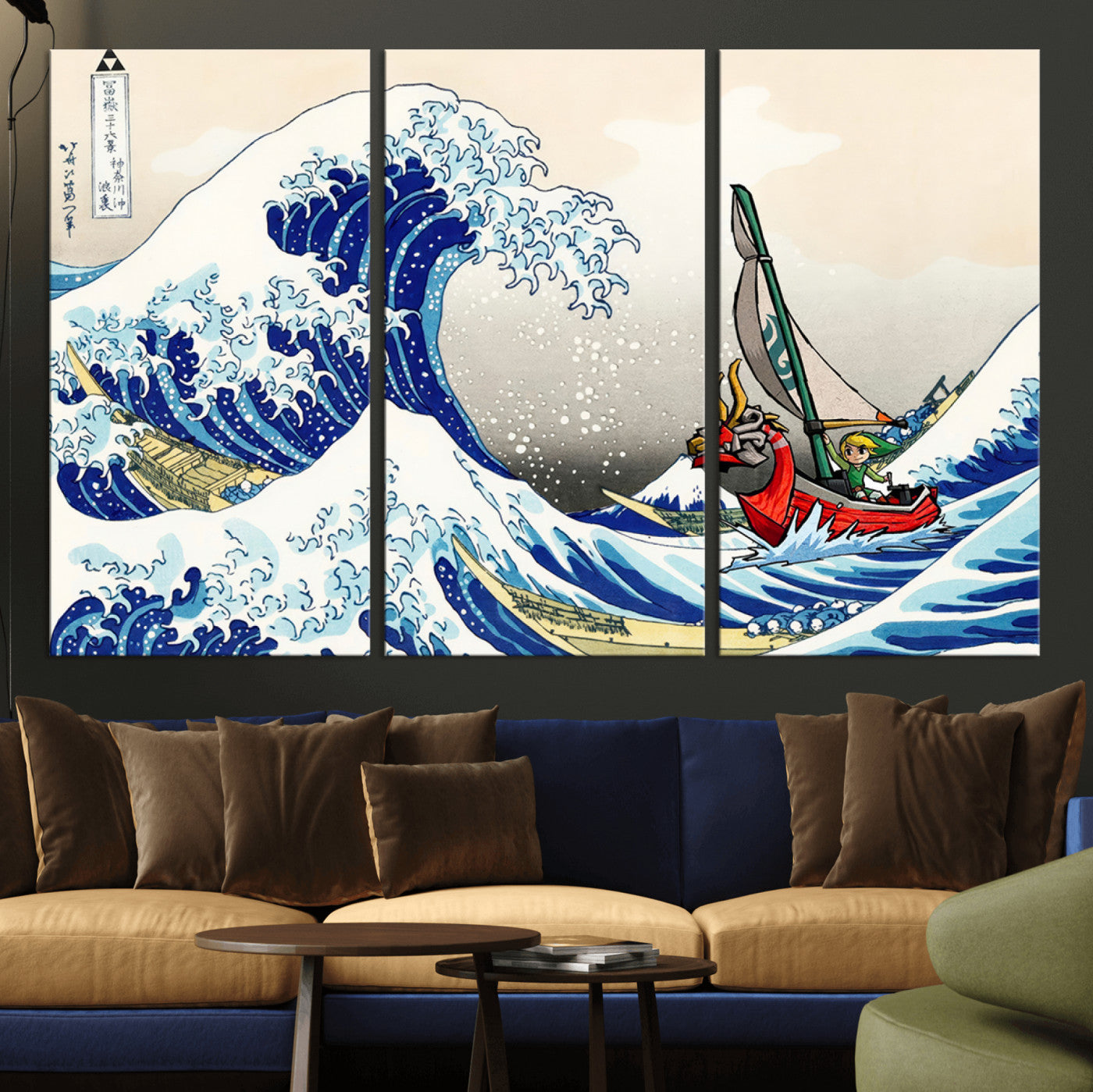 19450-MGV-CV-36X24-Katsushika Hokusai Kanagawa Giant Wave Wall Art Canvas Print | Iconic Japanese Art for Living Room