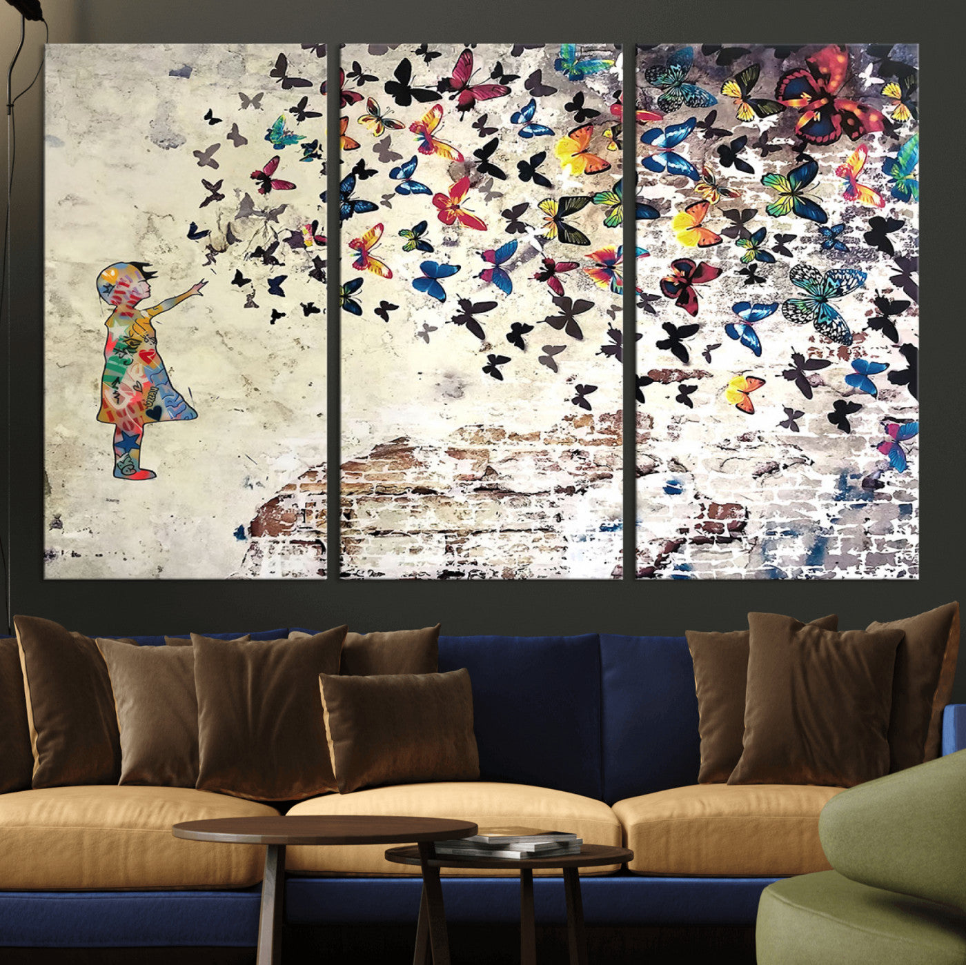 MGV-CV-48X32-3P - Banksy Wall Art - Banksy Girl Butterfly Graffiti Wall Art Canvas Print - Butterfly Girl and Freedom