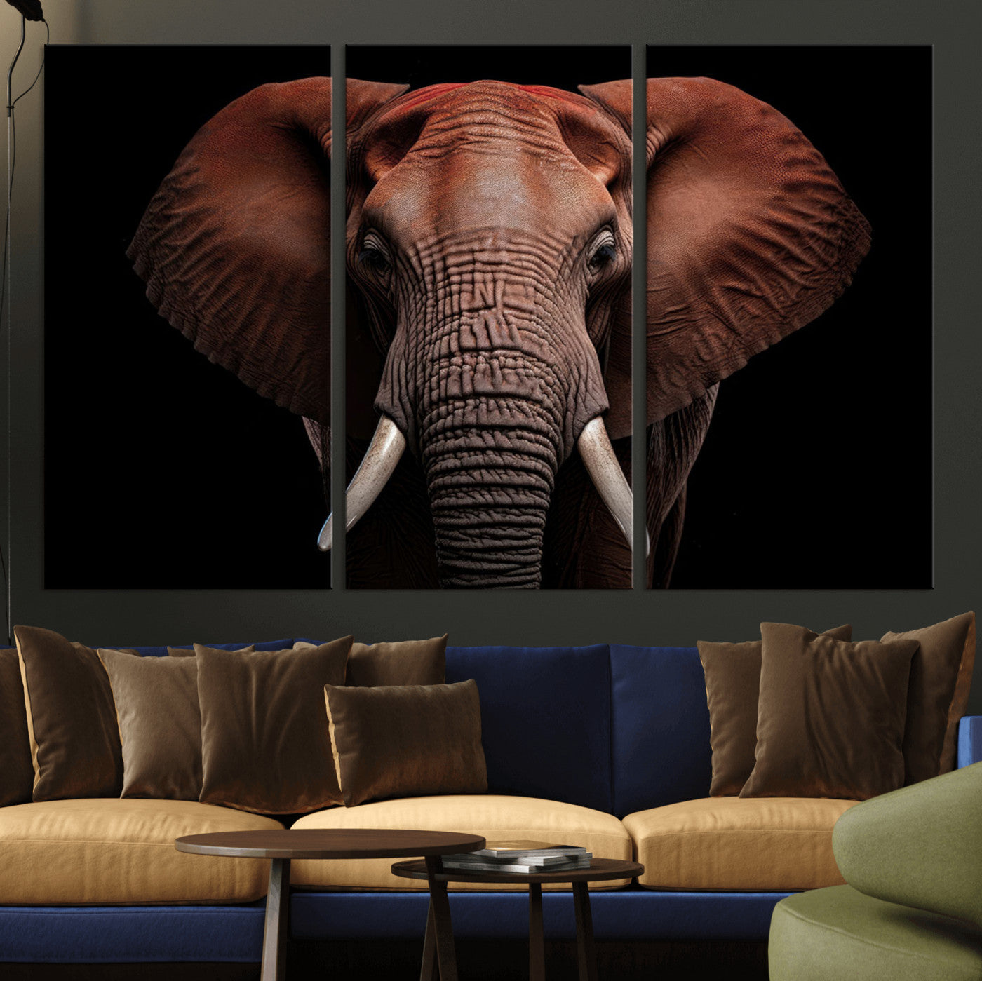-Wild Elephant Wall Art Canvas Print, Africa Savannah Wild Animal Wall Decor Print