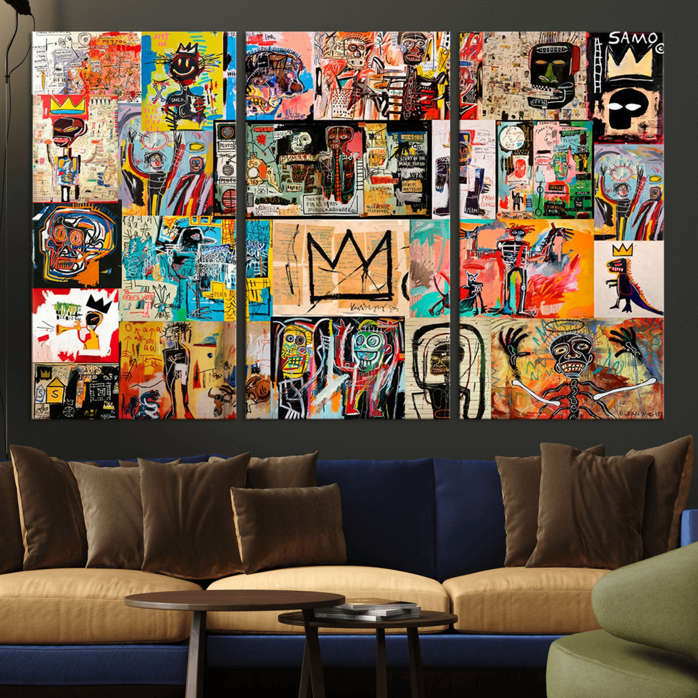 MGV-CV-48X32-3P - Abstract Art Collage Wall Art Canvas Print – Framed, Ready to Hang, Urban Graffiti Style