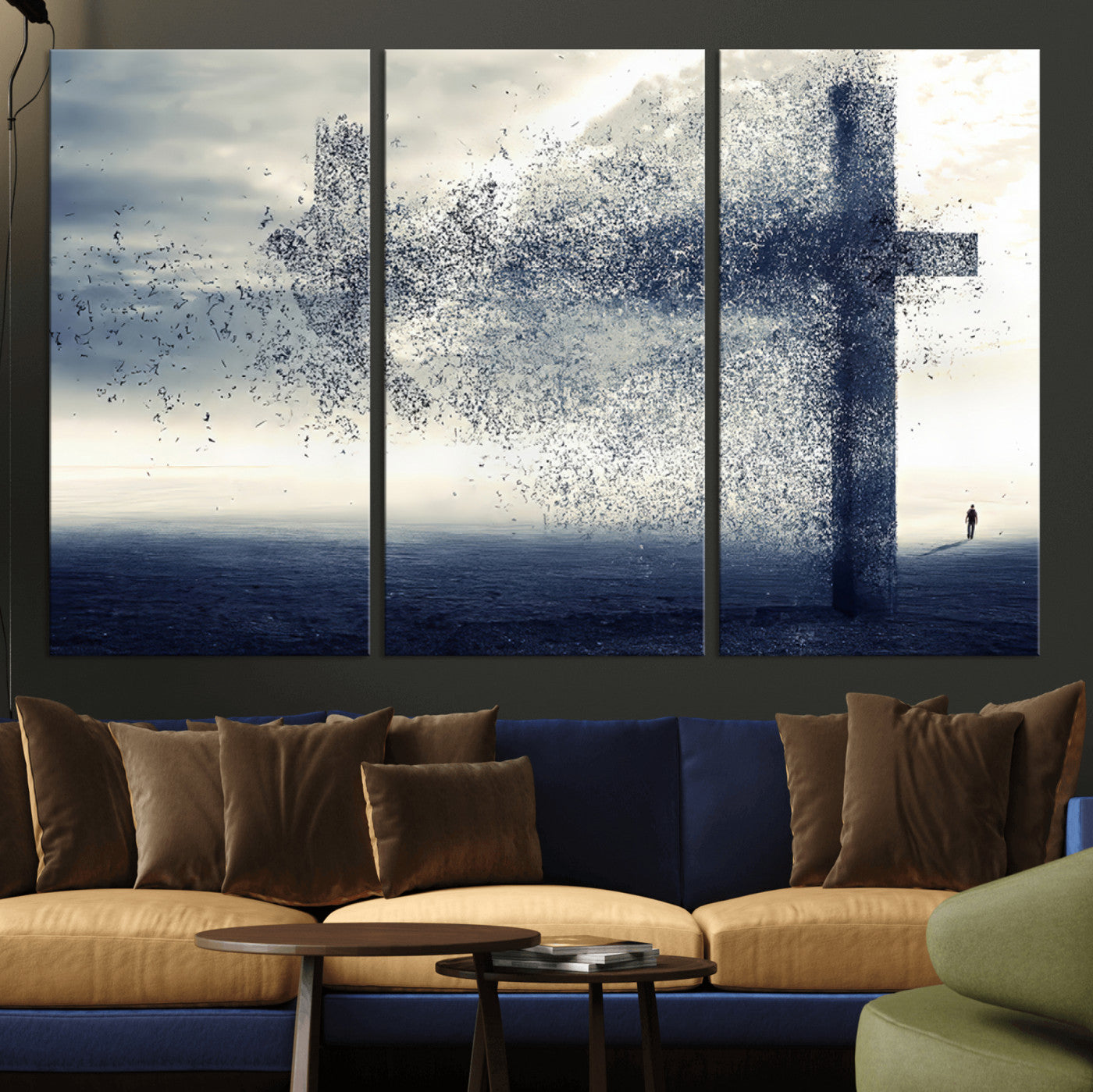 MGV-CV-48X32-3P - Jesus and the Fading Cross Wall Art Print – Symbol of Faith, Christian Wall Art Canvas Print, Framed