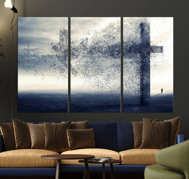 The Jesus and the Fading Cross wall art portrays a moody landscape.