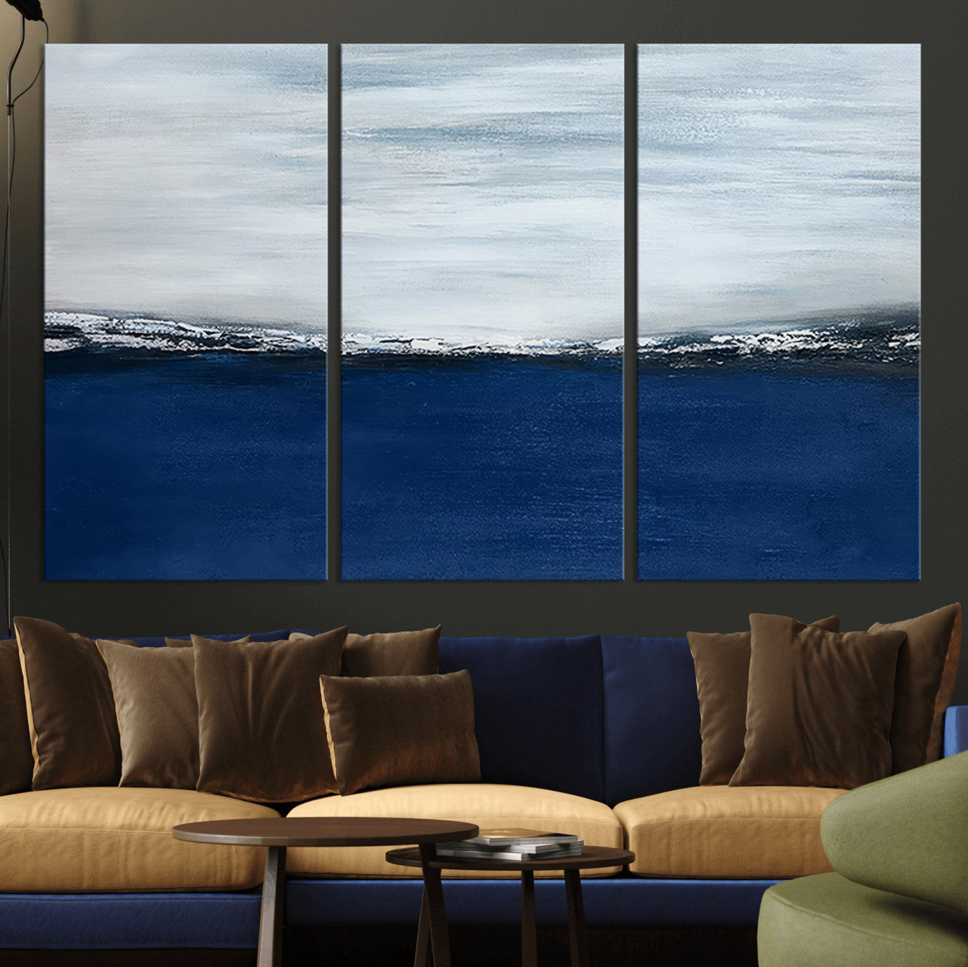 MGV-CV-48X32-3P - Navy Blue Abstract Wall Art Canvas Print