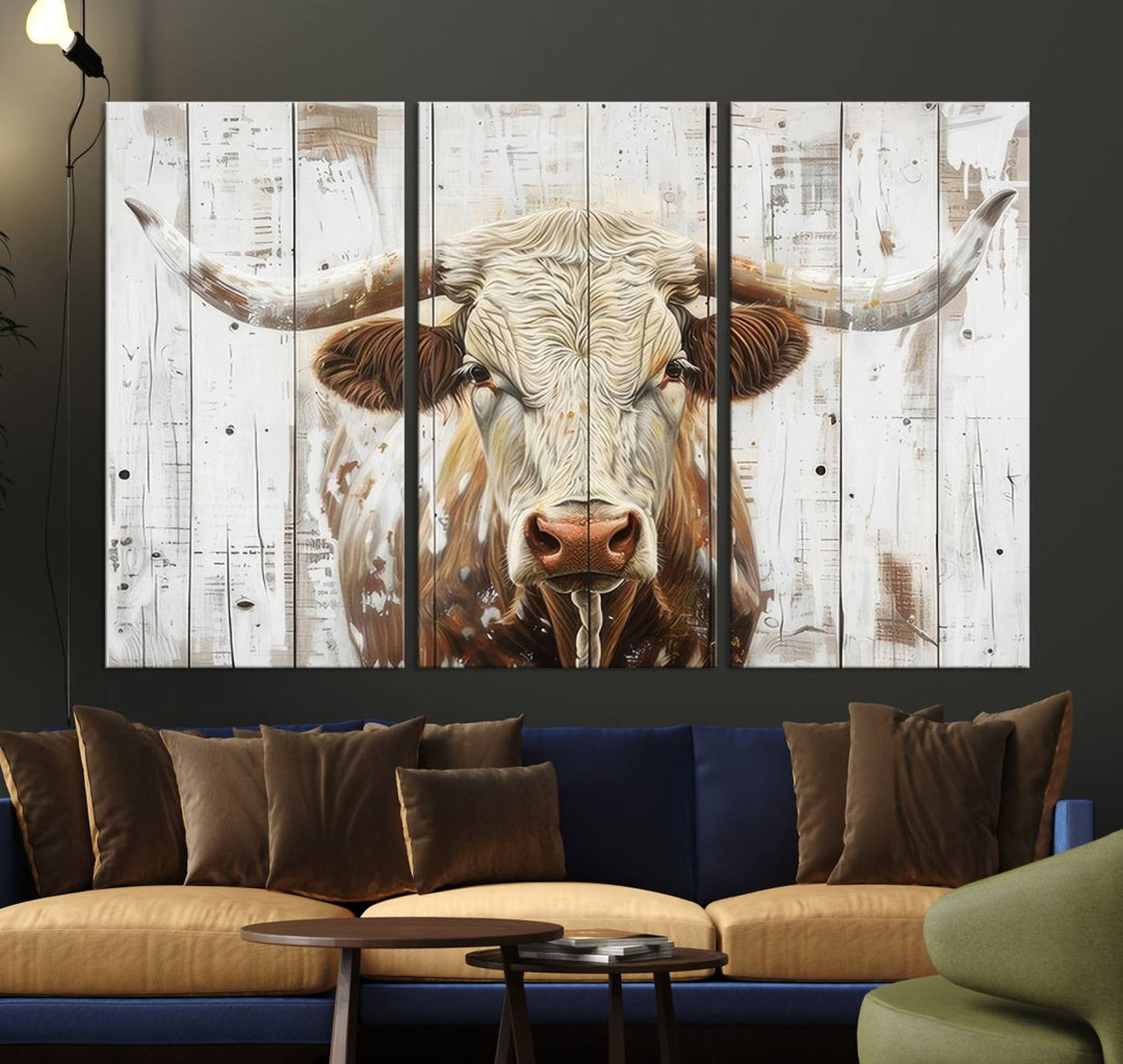 A Western-inspired Rustic Longhorn Bull Wall Art Canvas Set.