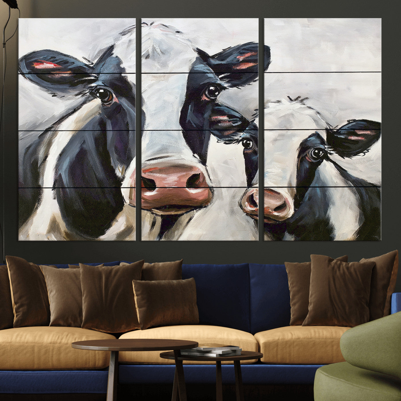 -Vintage Baby and Mom Cattle Wall Art Canvas Print