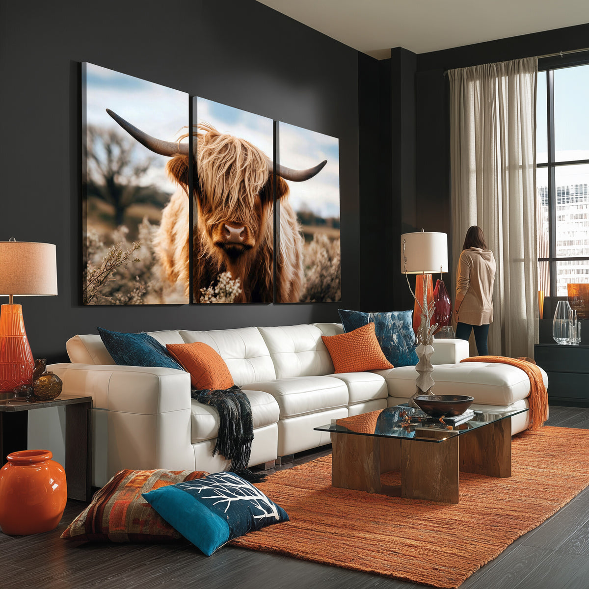 55903-_Poster-30x20 - Scottish Cow Longhorn Wall Art Canvas Print