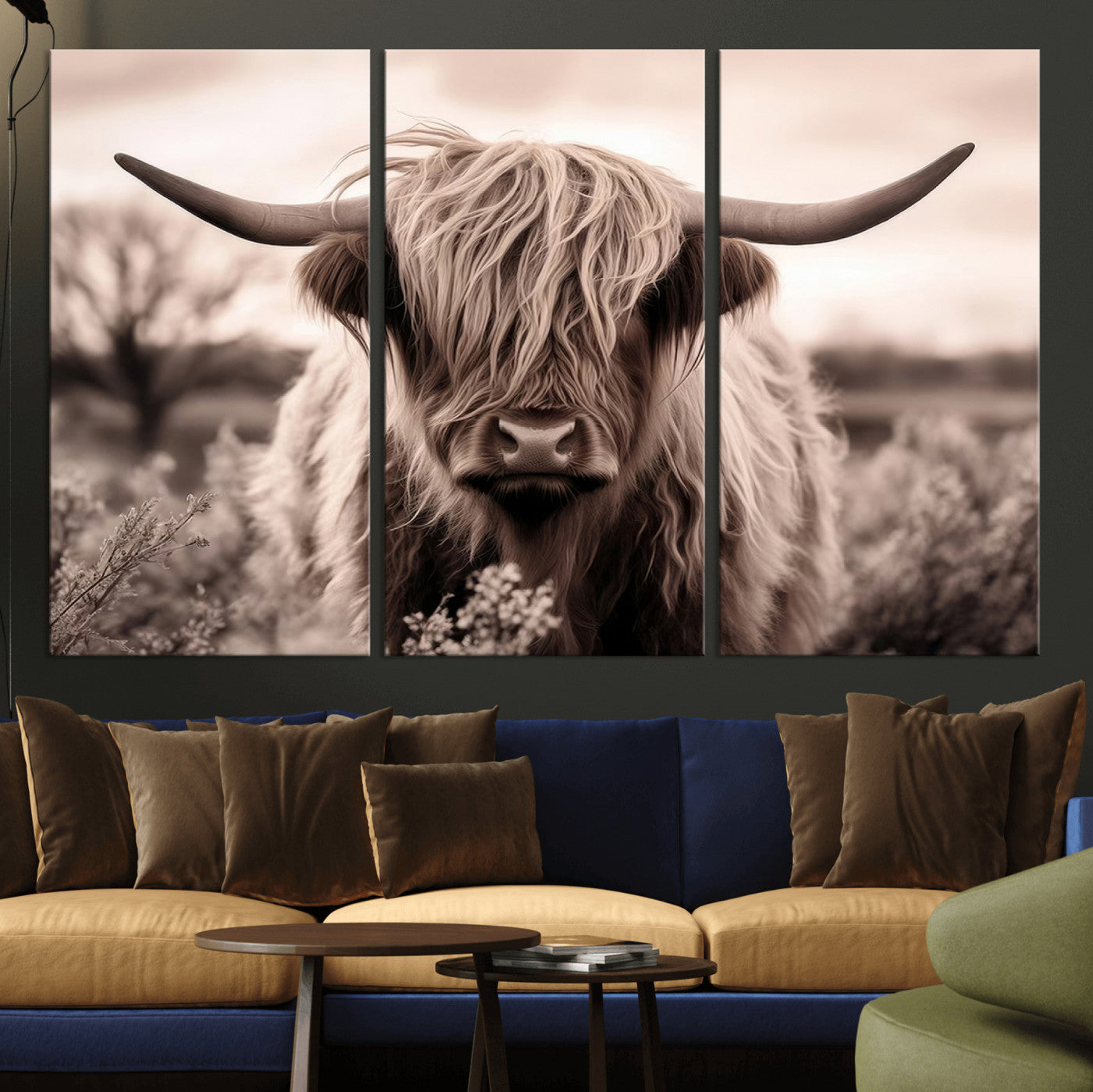 MGV-CV-48X32-3P - Scottish Cow Longhorn Wall Art Canvas Print