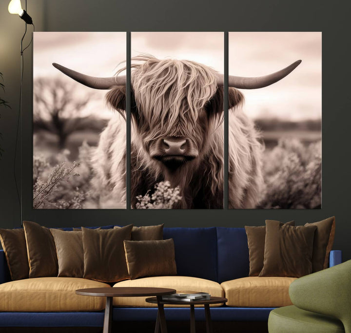 The Scottish Cow Longhorn Wall Art Canvas Print adds charm to the kitchen.