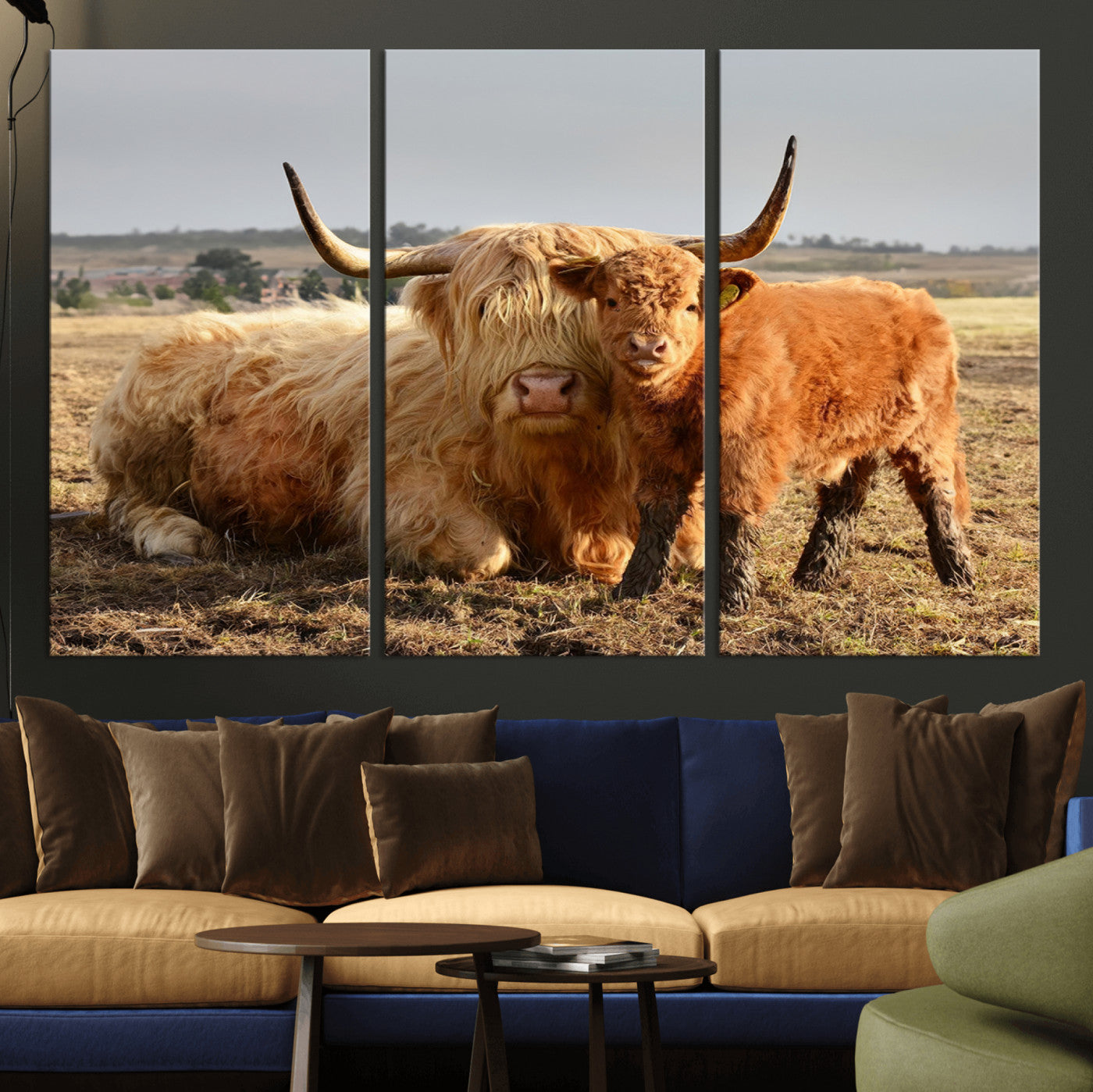 MGV-CV-48X32-3P - Highland Cow Canvas Wall Art Animal Print for Farm House Decor