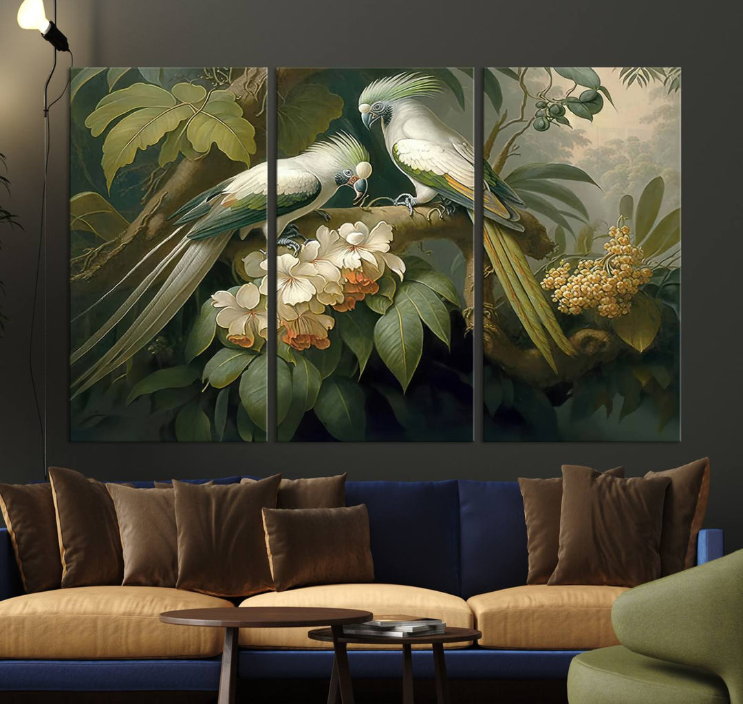 The Tropical Paradise Wall Art features a parrot in a lush forest.