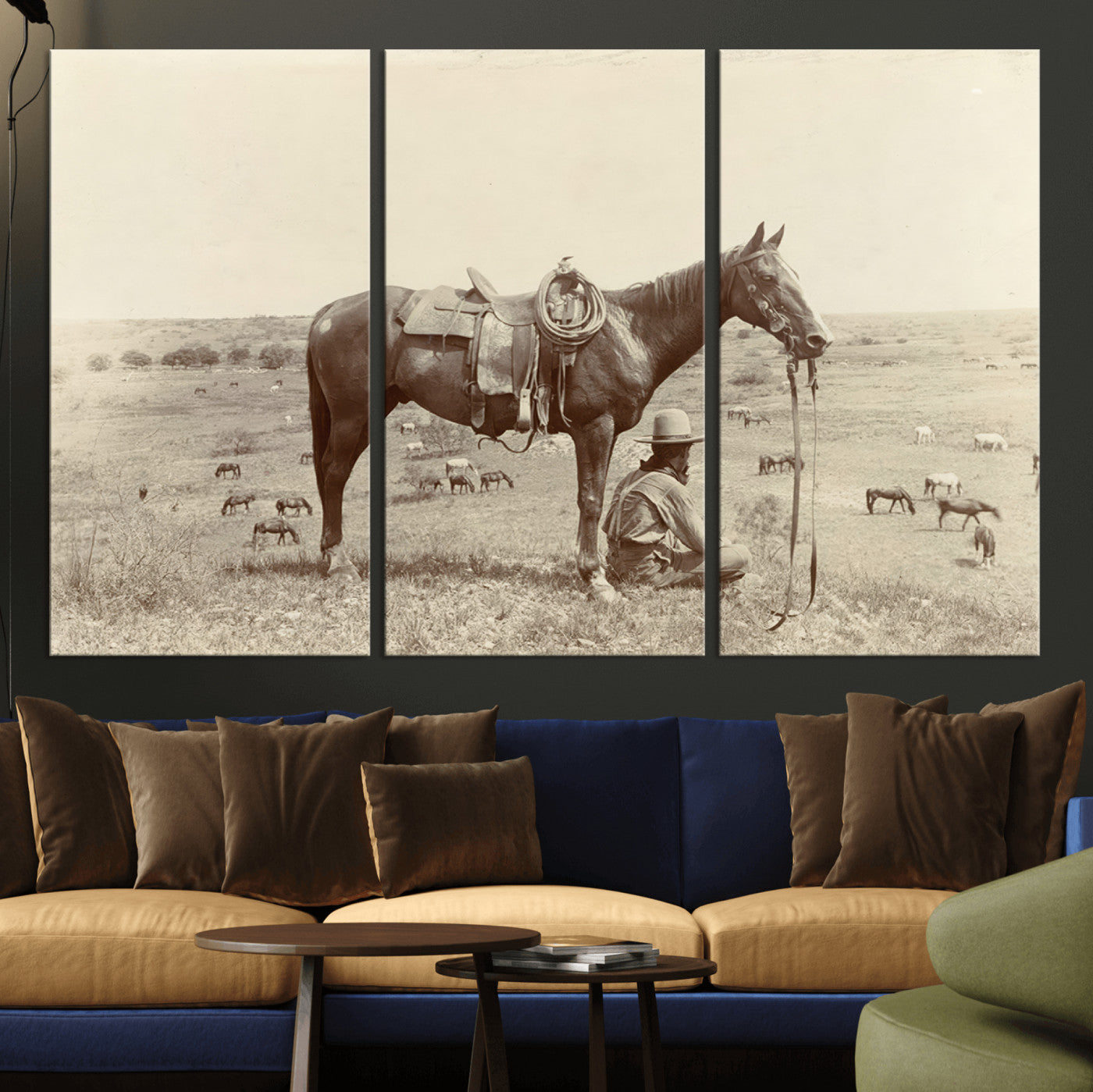 MGV-CV-48X32-3P - Cowboy Wall Art - Western Horse Canvas Print - Vintage Western Wall Art Canvas Print, Ready to Hang