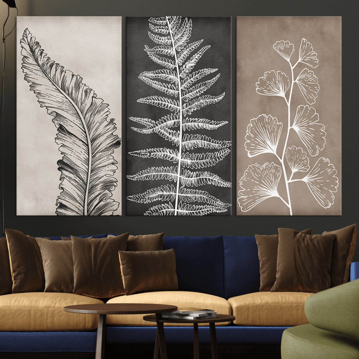 MGV-CV-48X32-3P - Minimalist Botanical Wall Art Canvas Print, Framed and Ready to Hang - Nature Art Print for Home