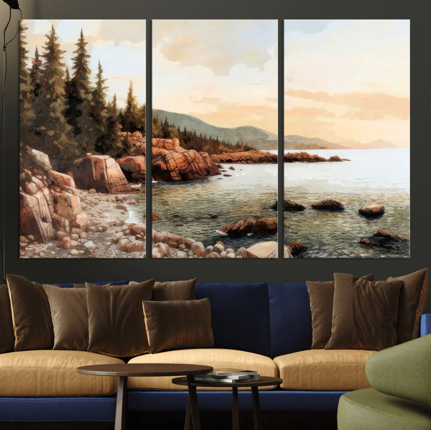 -Serene Coastal View of Acadia National Park Wall Art - Stunning 3-Panel Wall Art Canvas Print,