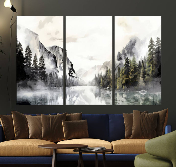 The Yosemite Valley Wall Art Canvas Print, a framed nature décor, is beautifully displayed.