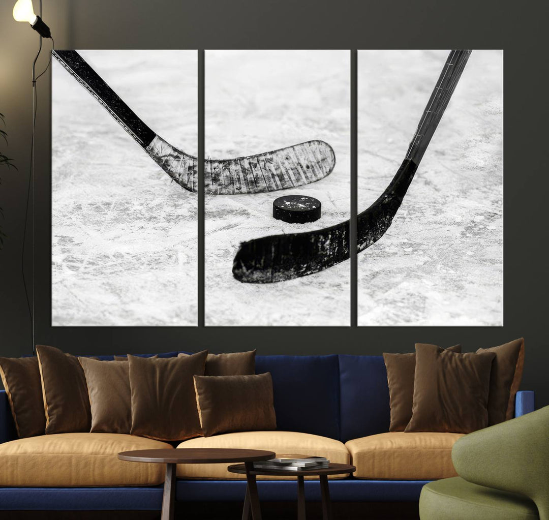 The dining room showcases Winter Ice Hockey Sport Canvas Art.