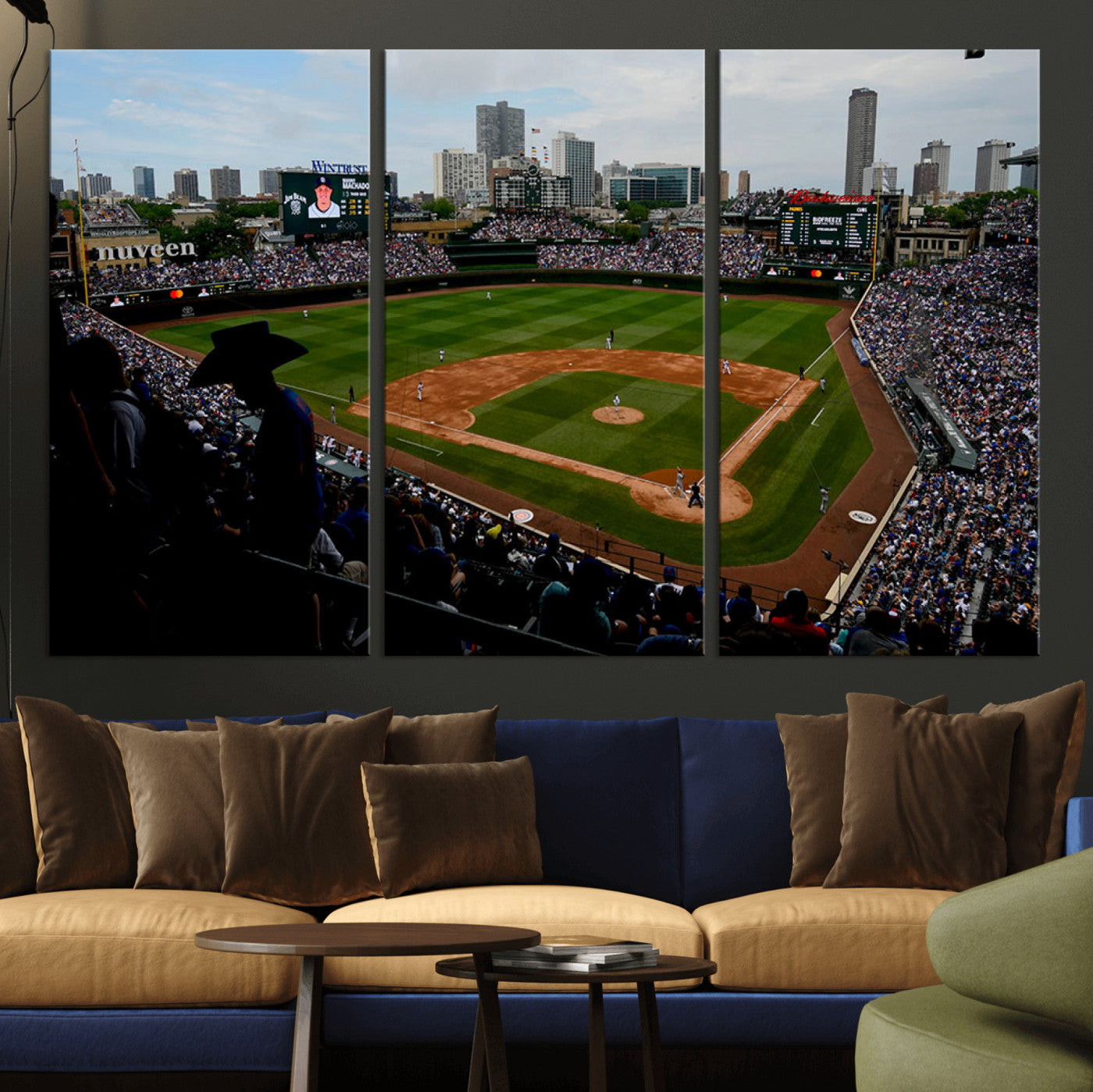 MGV-CV-48X32-3P - Chicago Cubs Baseball Team Print - Wrigley Field Stadium Wall Art Canvas Print